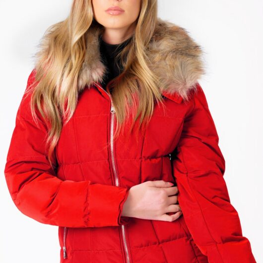 Coats / Jackets Bertie Funnel Neck Quilted Puffer Jacket With Detachable Fur Trim In Crimson / 10 - Tokyo Laundry